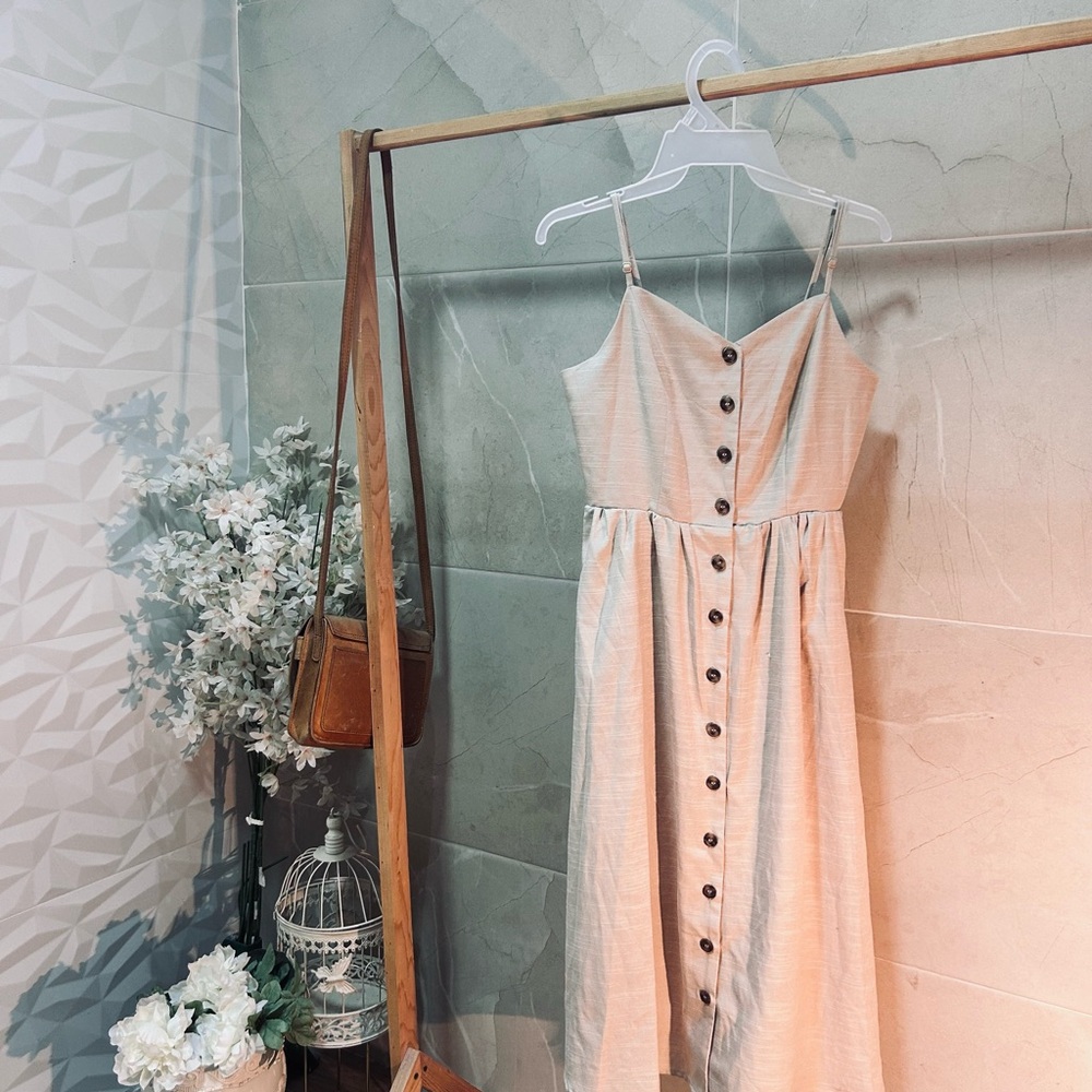 Elegant Strapless Cream Button Dress